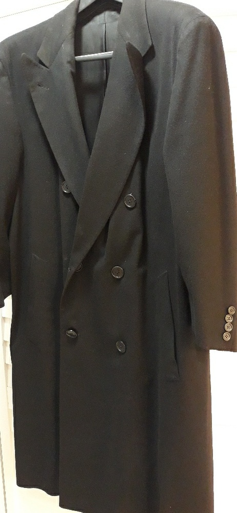 Black Cashmere Double Breast Woven Overcoat